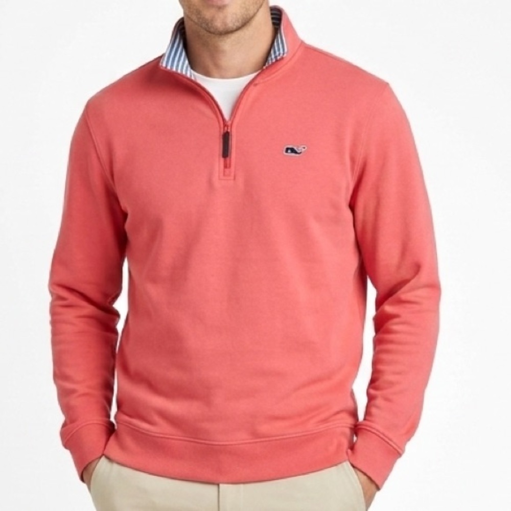 Vineyard Vines 1/4 Zip Pullover‎ Sweatshirt Pink Men’s Small Cotton Whale Logo
